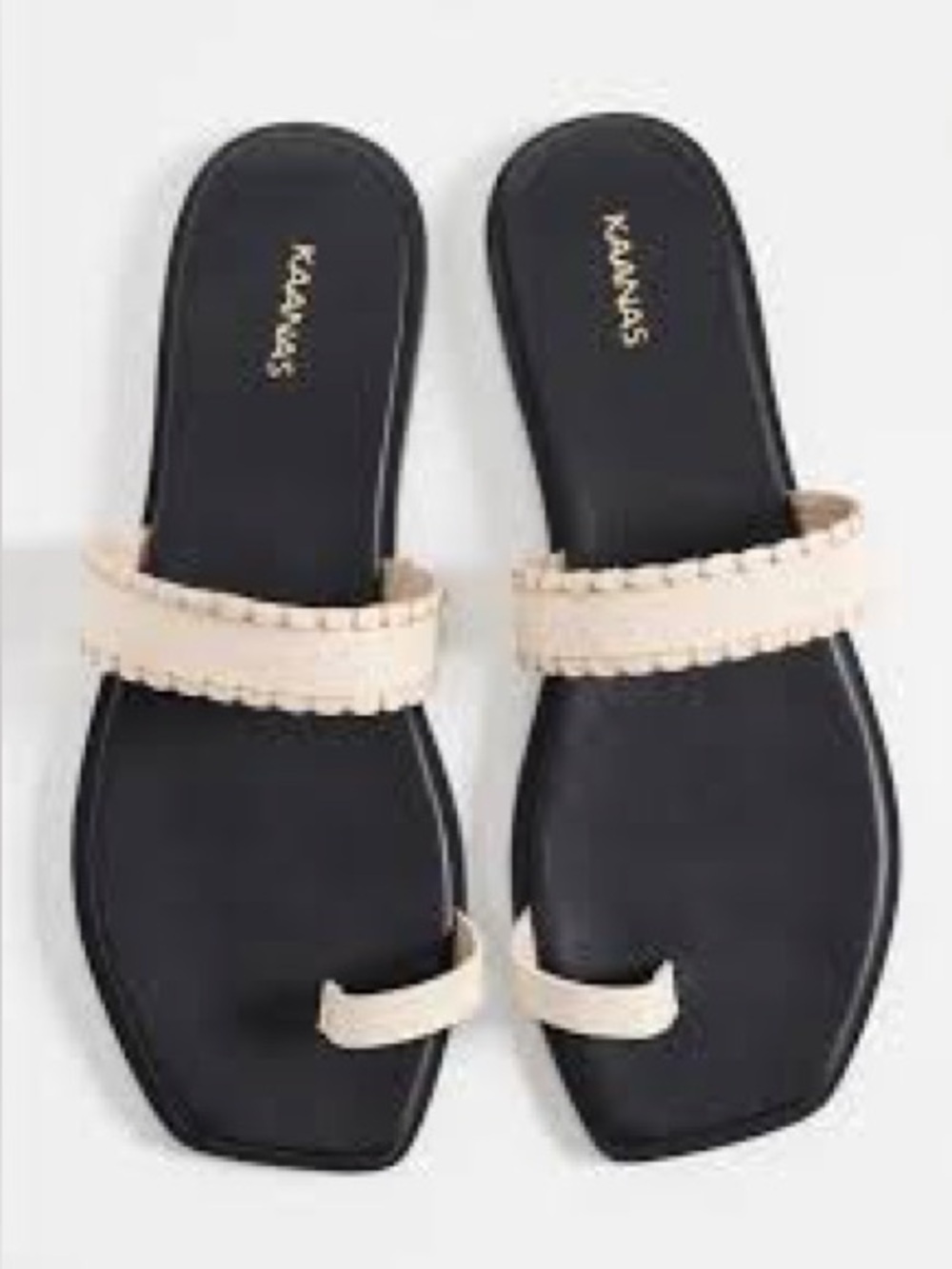 Kaanas | Pirita Toe Ring Sandal with Stitching Details — Cream